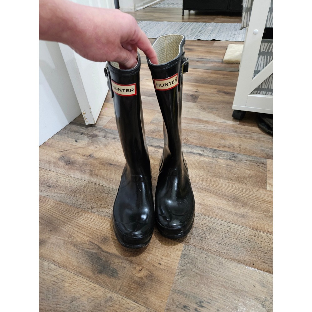 Hunter Original Kids Gloss Black Rain Boots W23991 Waterproof Tall Boots US 5G/4